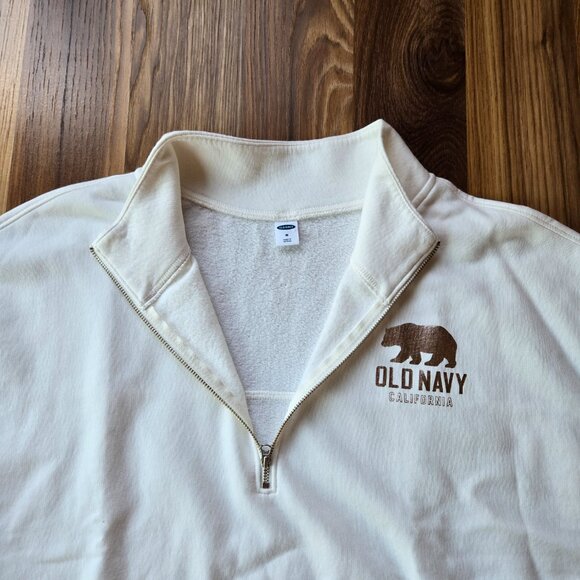 Old Navy Ivory Woman's Size Medium Sweatshirt Dynamic Fleece Gold Logo [B] - Picture 3 of 4